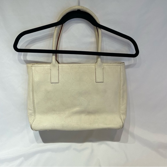 Vintage Luxury Kate Spade White Leather Dot Noel Tote Green Interior Old Money - Picture 2 of 16